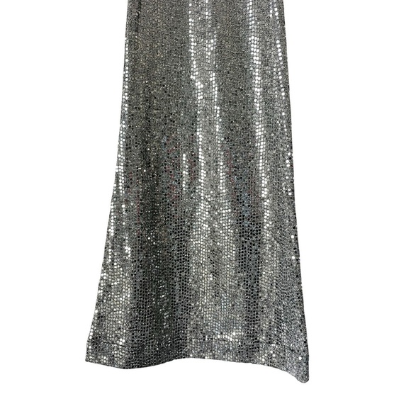Forever 21 Size XS Silver Disco Sequin Mesh Flare Leg Pull On Retro Pants - Picture 2 of 5